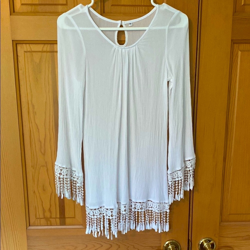 White Boho Tunic with Crochet Trim